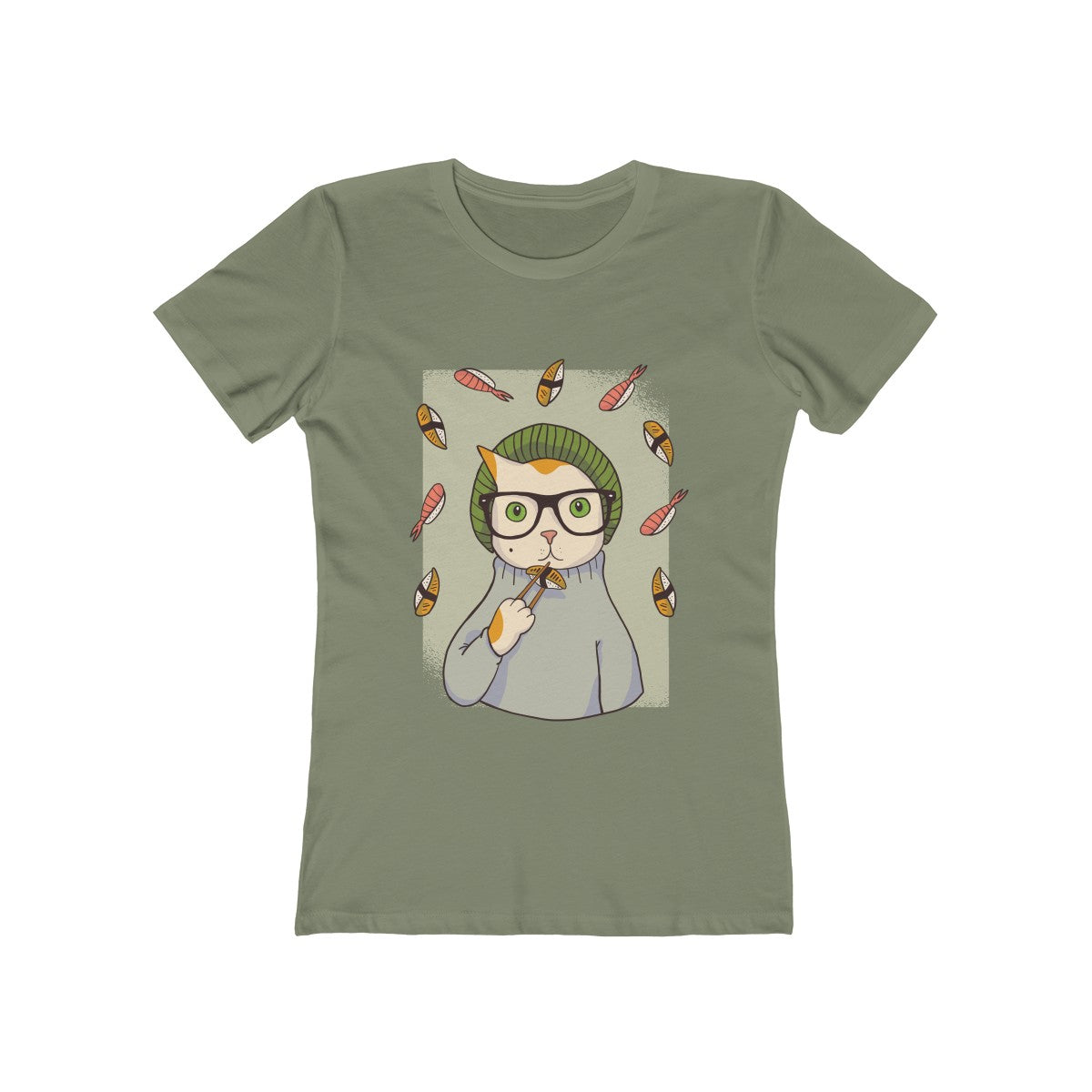 HIPSTER CAT <br>WITH SUSHI <br>boyfriend tee