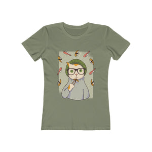 HIPSTER CAT <br>WITH SUSHI <br>boyfriend tee