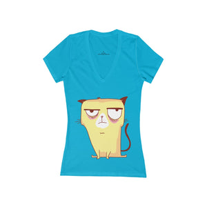 GRUMPY GATO <br>women's jersey <br>short sleeve <br>deep V-neck tee