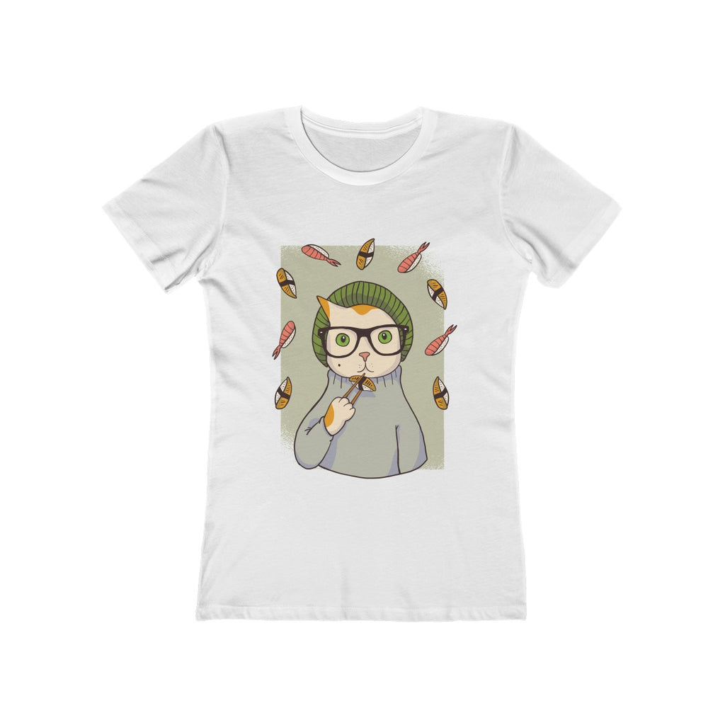 HIPSTER CAT <br>WITH SUSHI <br>boyfriend tee