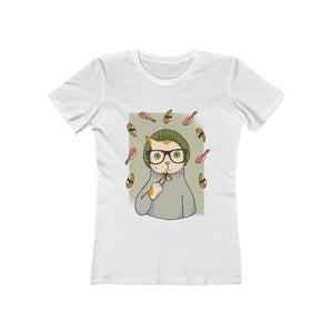 HIPSTER CAT <br>WITH SUSHI <br>boyfriend tee