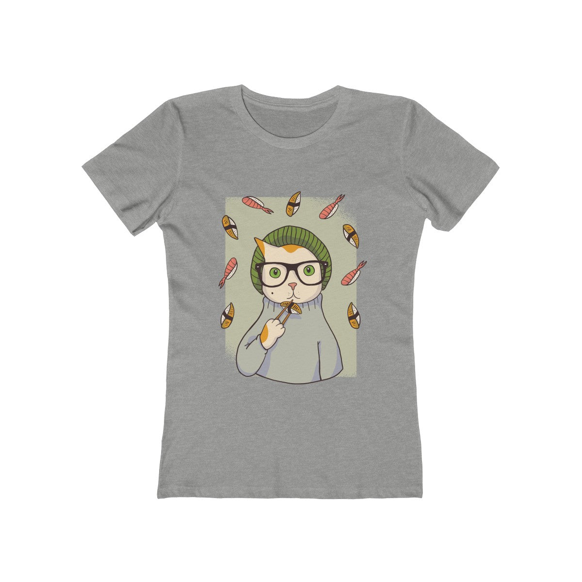 HIPSTER CAT <br>WITH SUSHI <br>boyfriend tee