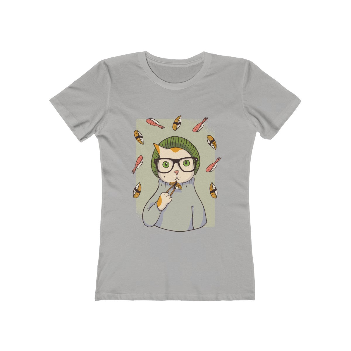 HIPSTER CAT <br>WITH SUSHI <br>boyfriend tee