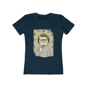 HIPSTER CAT <br>WITH SUSHI <br>boyfriend tee