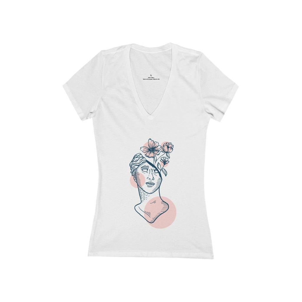 FLORAL BUST <br>women's jersey <br>short sleeve <br>deep V-neck tee