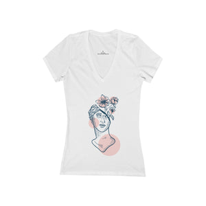 FLORAL BUST <br>women's jersey <br>short sleeve <br>deep V-neck tee