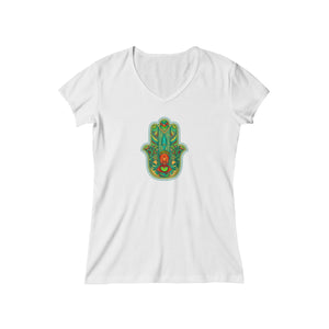 COLORFUL HAMSA <br>baby rib short sleeve <br>V-neck tee