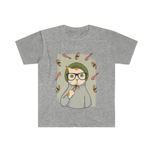 HIPSTER CAT <br>WITH SUSHI <br>men's fitted <br>short sleeve tee