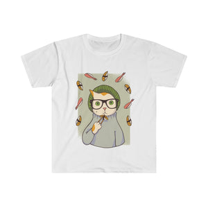 HIPSTER CAT <br>WITH SUSHI <br>men's fitted <br>short sleeve tee