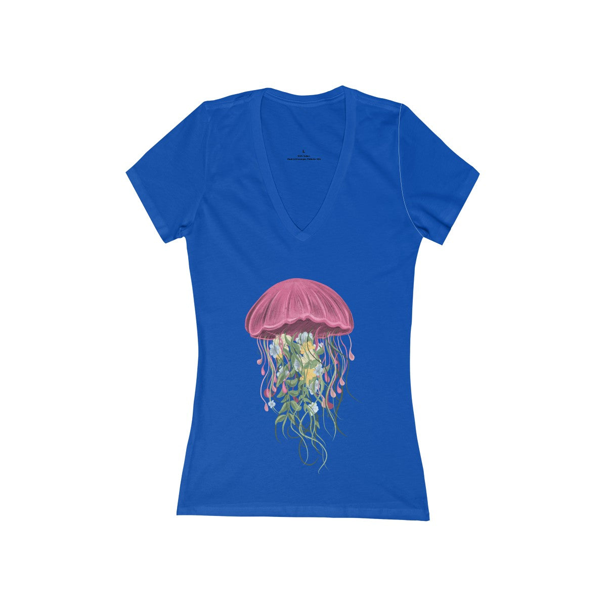 FLORAL JELLYFISH <br>women's jersey <br>short sleeve <br>deep V-neck tee