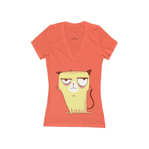 GRUMPY GATO <br>women's jersey <br>short sleeve <br>deep V-neck tee