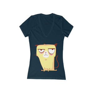 GRUMPY GATO <br>women's jersey <br>short sleeve <br>deep V-neck tee