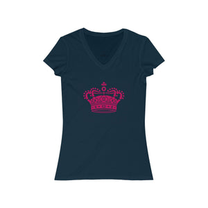 PINK CROWN <br>women's jersey <br>short sleeve <br>V-neck tee