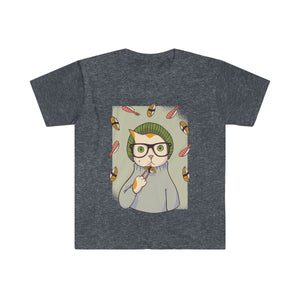 HIPSTER CAT <br>WITH SUSHI <br>men's fitted <br>short sleeve tee