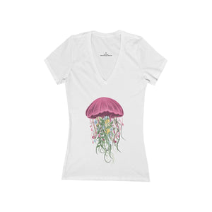 FLORAL JELLYFISH <br>women's jersey <br>short sleeve <br>deep V-neck tee