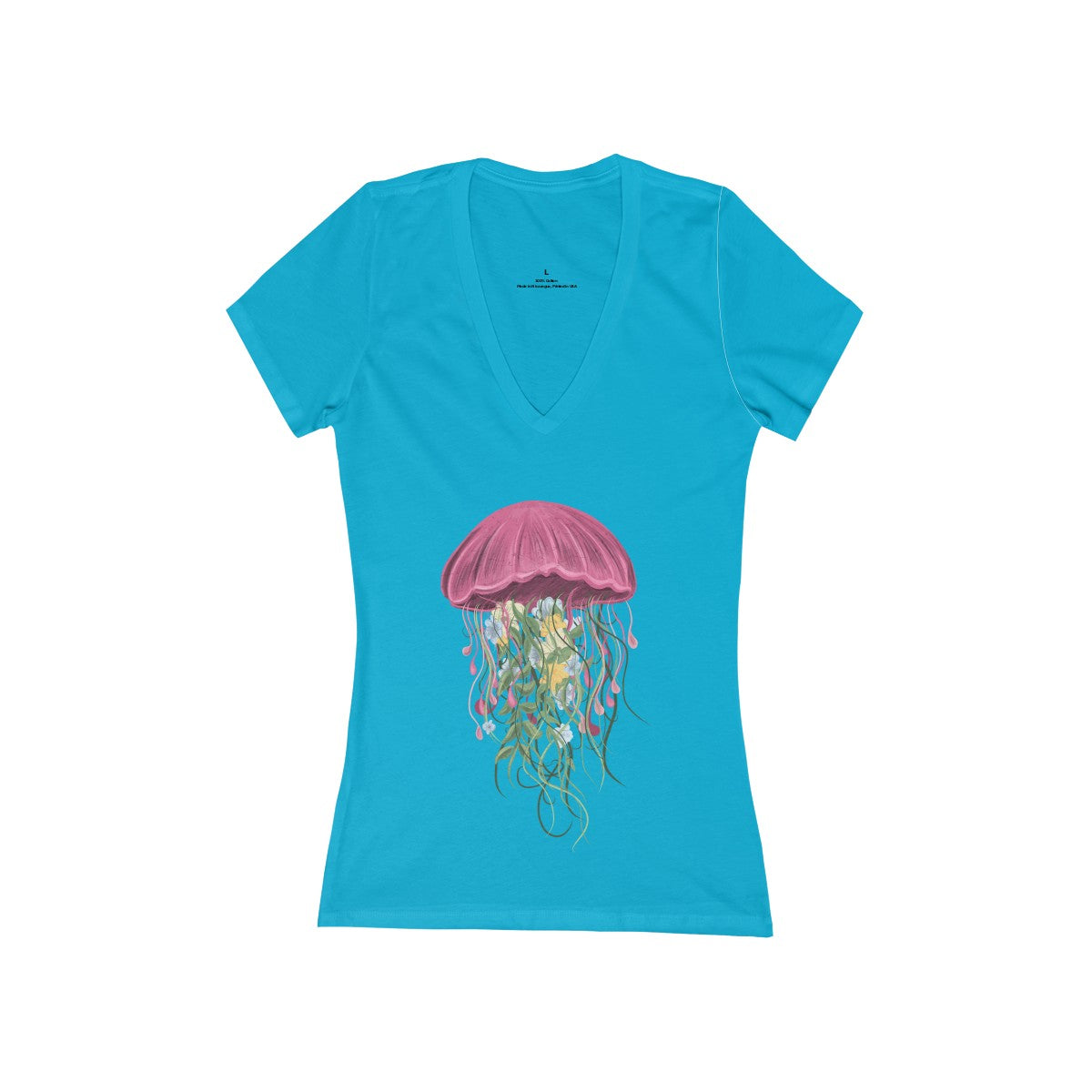 FLORAL JELLYFISH <br>women's jersey <br>short sleeve <br>deep V-neck tee