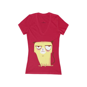 GRUMPY GATO <br>women's jersey <br>short sleeve <br>deep V-neck tee